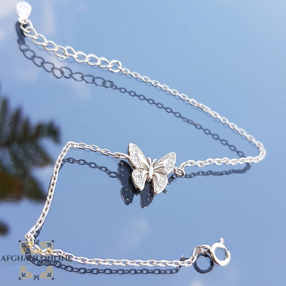 Silver bracelet, butterfly bracelet, zircons stones, 925 silver, afghani online, afghani Amman, اسوار فضة, اسوارة فراشة, اسوارة زركون, افغاني اونلاين