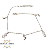 Silver anklet, 925 silver anklet, rhodium anklet, afghani online, afghani Amman, afghani Jordan, silver moon and infinity anklet, خلخال فضة, الافغاني عمان