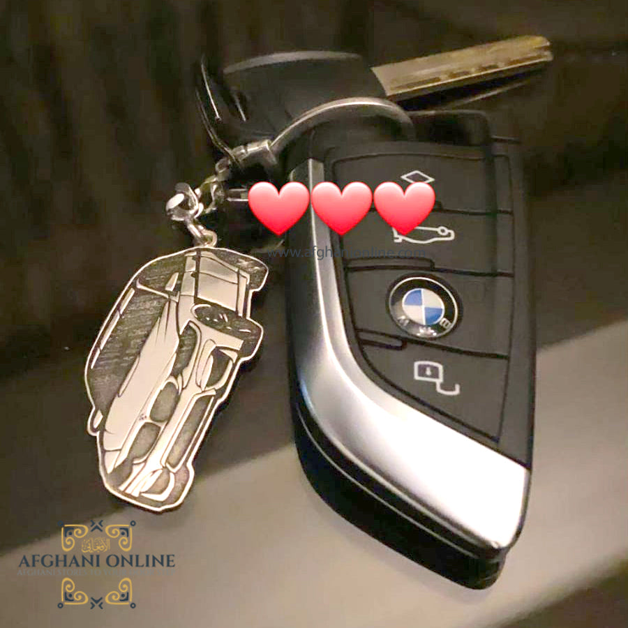 BMW Silver car keychain Name / Brand مدالية سيارة فضة إسم مع شعار سيار –