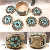 Handmade Ceramic - Islamic pottery art - Jordan Souvenirs and gifts - Arabian geometric art patterns - coasters for cups set - Arabian clay - Arabic stoneware - office and home decor - oriental pottery - Amman Gifts - married gifts - Afghani online - سيراميك وفخار شرقي اسلامي - صحن كوسترات للشاي - الافغاني - هدايا الأردن