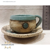 Handmade Ceramic - Islamic pottery art - Jordan Souvenirs and gifts - Arabian geometric art patterns - Arabian clay - Arabic stoneware - office and home decor - oriental pottery - Amman Gifts - coffee cup with plate - house gifts - Afghani online - سيراميك وفخار شرقي اسلامي - صحن مع فنجان - الافغاني - هدايا الأردن