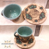 Handmade Ceramic - Islamic pottery art - Jordan Souvenirs and gifts - Arabian geometric art patterns - Arabian clay - Arabic stoneware - office and home decor - oriental pottery - Amman Gifts - coffee cup with plate - house gifts - Afghani online - سيراميك وفخار شرقي اسلامي - صحن مع فنجان - الافغاني - هدايا الأردن