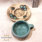 Handmade Ceramic - Islamic pottery art - Jordan Souvenirs and gifts - Arabian geometric art patterns - Arabian clay - Arabic stoneware - office and home decor - oriental pottery - Amman Gifts - coffee cup with plate - house gifts - Afghani online - سيراميك وفخار شرقي اسلامي - صحن مع فنجان - الافغاني - هدايا الأردن