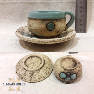 Handmade Ceramic - Islamic pottery art - Jordan Souvenirs and gifts - Arabian geometric art patterns - Arabian clay - Arabic stoneware - office and home decor - oriental pottery - Amman Gifts - coffee cup with plate - house gifts - Afghani online - سيراميك وفخار شرقي اسلامي - صحن مع فنجان - الافغاني - هدايا الأردن