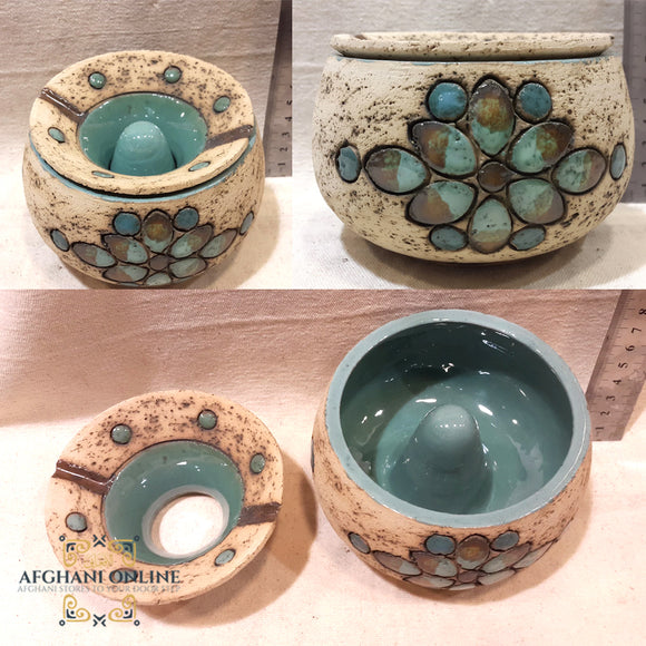 Handmade Ceramic - Islamic pottery art - Jordan Souvenirs and gifts - Arabian geometric art patterns - Arabian clay - Arabic stoneware - office and home decor - oriental pottery - Amman Gifts - Ashtray - Afghani online - سيراميك وفخار شرقي اسلامي - متكة - منفضة- مباخر - الافغاني - هدايا الأردن