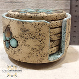 Handmade Ceramic - Islamic pottery art - Jordan Souvenirs and gifts - Arabian geometric art patterns - coasters for cups set - Arabian clay - Arabic stoneware - office and home decor - oriental pottery - Amman Gifts - married gifts - Afghani online - سيراميك وفخار شرقي اسلامي - صحن كوسترات للشاي - الافغاني - هدايا الأردن