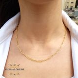 Paper clip Chain necklace - sterling silver gold plated chain necklace - trendy jewelry - layering necklace - USA trendy jewelry - best online jewelry shop - سنسال فضة مطلي ذهب - الأفغاني 