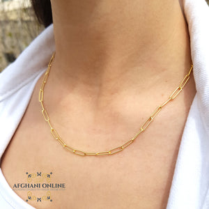 Paper clip Chain necklace - sterling silver gold plated chain necklace - trendy jewelry - layering necklace - USA trendy jewelry - best online jewelry shop - سنسال فضة مطلي ذهب - الأفغاني 