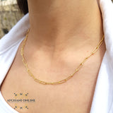 Paper clip Chain necklace - sterling silver gold plated chain necklace - trendy jewelry - layering necklace - USA trendy jewelry - best online jewelry shop - سنسال فضة مطلي ذهب - الأفغاني 