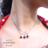 Trendy Cubic Zirconia silver necklace - gift for her - birthday necklace - colored gemstones - trendy jewelry - fashion jewelry - garnet - USA jewelry - Jordan necklaces - Zirconia Necklaces - سنسال احجار كريمة زركون - Afghani online - birthday stone - birth stone - month stone