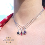 Trendy Cubic Zirconia silver necklace - gift for her - birthday necklace - colored gemstones - trendy jewelry - fashion jewelry - garnet - USA jewelry - Jordan necklaces - Zirconia Necklaces - سنسال احجار كريمة زركون - Afghani online - birthday stone - birth stone - month stone