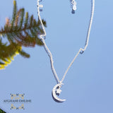 luxuries sterling silver crescent with a star charms chain necklace - trendy jewelry with cubic zirconia - Jordan silver - afghani Amman - layering necklace - USA trendy jewelry - best online jewelry shop - سنسال تشارم فضة هلال و نجمة - الأفغاني عمان