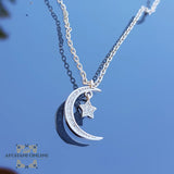 luxuries sterling silver crescent with a star charms chain necklace - trendy jewelry with cubic zirconia - Jordan silver - afghani Amman - layering necklace - USA trendy jewelry - best online jewelry shop - سنسال تشارم فضة هلال و نجمة - الأفغاني عمان