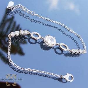 Silver bracelet - cute girly round bracelet - cubic zirconia stones - 925 silver -  afghani online - USA bracelets - afghani Amman - اسوار فضة - اسوارة بناتي ناعمة - اسوارة زركون - افغاني اونلاين