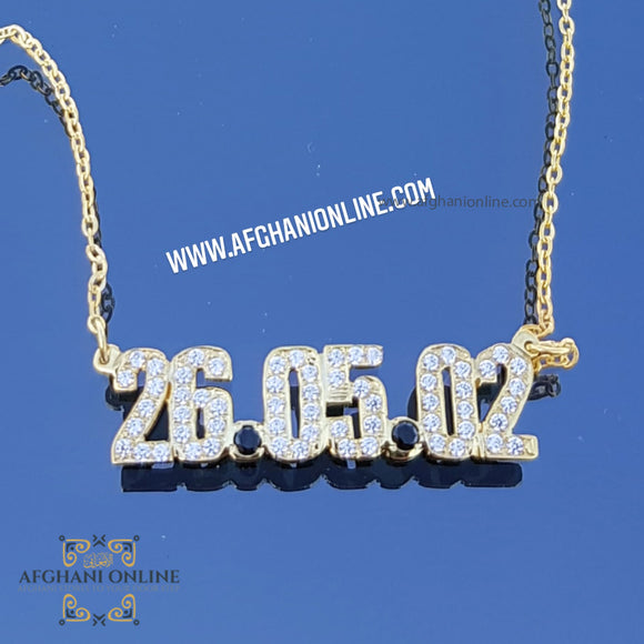 Roman numeral custom date Necklace - sparkling necklace - silver customize - cubic zircon date personalized necklace - handmade silver - Afghani online - layered necklace - date  numbers custom cubic zirconia Necklace - UAE jewellery necklace - Jordan fashion jewellery - Qatar Jewelry - date with CZ - USA custom Jewelry - سنسال تاريخ فضة مطلي ذهب - سنسال تفصيل - تفصيل تاريخ مع احجار زركون فضة مطلي ذهب - سنسال تاريخ الزواج - الافغاني