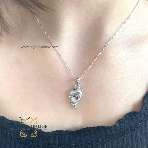 dolphin necklace - sterling silver - cubic zircon - trendy jewelry - USA jewelry - sea jewelry - دولفين فضة سنسال  -Jordan jewelry