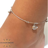 Silver anklet, 925 silver anklet, rhodium anklet, afghani online, afghani Amman, afghani Jordan, silver cubic zircon flower anklet, خلخال فضة, الافغاني عمان