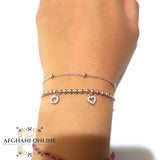 charm silver bracelet heart- charm bracelet - Sterling silver gift - cubic zircon bracelet  - afghani Jordan - afghani online - اسوارة تشارم - اسوارة تشارمع فضة مع قلوب - الافغاني - الاردن 