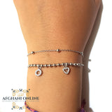 charm silver bracelet heart- charm bracelet - Sterling silver gift - cubic zircon bracelet  - afghani Jordan - afghani online - اسوارة تشارم - اسوارة تشارمع فضة مع قلوب - الافغاني - الاردن 