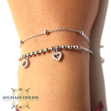 charm silver bracelet heart- charm bracelet - Sterling silver gift - cubic zircon bracelet  - afghani Jordan - afghani online - اسوارة تشارم - اسوارة تشارمع فضة مع قلوب - الافغاني - الاردن 