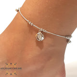 Silver anklet, 925 silver anklet, rhodium anklet, afghani online, afghani Amman, afghani Jordan, silver cubic zircon flower anklet, خلخال فضة, الافغاني عمان