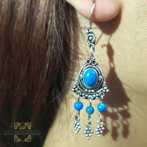 Sterling Silver 925 earrings - trendy jewelry - handmade Silver Jewelry - Turquoise gemstones earrings - rhodium earring - UAE earrings - Jordan earrings - Afghani online - oriental earring - حلق حجر فيروز فضة - الافغاني عمان - حلق شرقي - حلق شغل يدوي - حلق للاذن