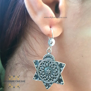 Sterling Silver star earrings - trendy jewelry - handmade Silver Jewelry -  Artistic handmade star shape earrings - rhodium earring - UAE earrings - Jordan earrings - Afghani online - oriental earring - حلق يدوي نجمة هندسي فضة - الافغاني عمان - حلق شرقي - حلق شغل يدوي - حلق للاذن