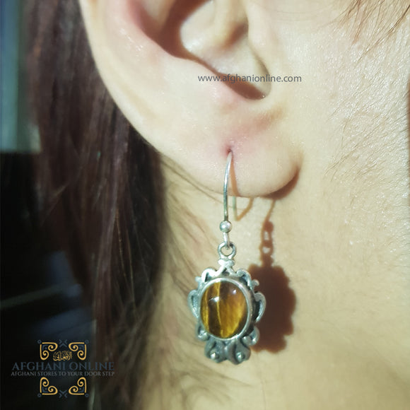 Sterling Silver 925 earrings - trendy jewelry - handmade Silver Jewelry - Tiger eye gemstones earrings - rhodium earring - UAE earrings - Jordan earrings - Afghani online - oriental earring - حلق حجر عين النمر فضة - الافغاني عمان - حلق شرقي - حلق شغل يدوي - حلق للاذن