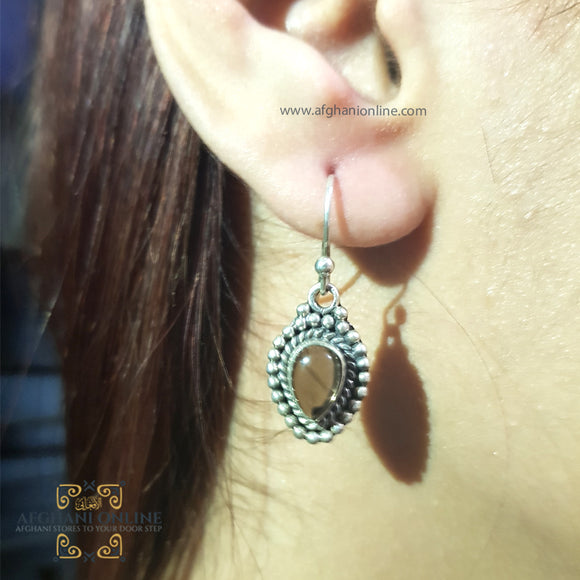 Sterling Silver 925 earrings - trendy jewelry - handmade Silver Jewelry - Smoky quartz gemstones earrings - rhodium earring - UAE earrings - Jordan earrings - Afghani online - oriental earring - حلق حجرسموكي كوارتز فضة - الافغاني عمان - حلق شرقي - حلق شغل يدوي - حلق للاذن