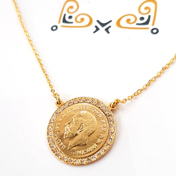 English coin Necklace - silver customize - Cubic Zirconia coin necklace - handmade silver - Afghani online - personalized coin necklace - English coin custom Necklace - UAE necklace - Jordan Necklace -coin necklace - USA custom Jewelry - سنسال عملة إنجليزية - سنسال عملة فضة مطلي ذهب  - تفصيل عملة فضة سنسال - عملة مع زركون - الافغاني