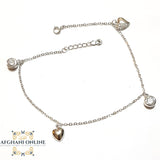 Silver hearts anklet, 925 silver anklet, rhodium anklet, afghani online, afghani Amman, afghani Jordan, silver cubic zircon circles anklet, خلخال فضة, الافغاني عمان