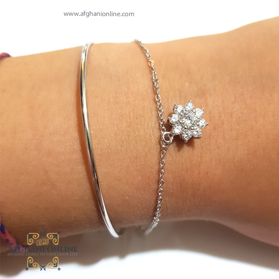 Flower cuff bangle silver bracelet –