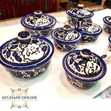 ceramic - oil pot - honey pot - makdous pot - yoghurt pot - jam pot cheese pot - handmade Palestine ceramic - set of 7 -Jordan -Afghani online - handmade ceramics - سيراميك يدوي زيت وزعتر - لبنة - زيتون - مربى - عسل -مقدوس - لبنة - الافغاني - الاردن - فلسطين