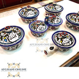 ceramic - oil pot - honey pot - makdous pot - yoghurt pot - jam pot cheese pot - handmade Palestine ceramic - set of 7 -Jordan -Afghani online - handmade ceramics - سيراميك يدوي زيت وزعتر - لبنة - زيتون - مربى - عسل -مقدوس - لبنة - الافغاني - الاردن - فلسطين