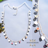 Hearts charms with rainbow cubic zirconia necklace