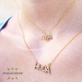 Name Necklace - silver customize - cubic zircon name necklace - handmade silver - Afghani online - layered necklace - Arabic Name Necklace - UAE necklace - Jordan Necklace -  Qatar Jewelry - initials with zircon - USA custom Jewelry - سنسال اسم - سنسال تفصيل - تفصيل اسم فضة مطلي ذهب - أحرف مع زركون - الافغاني