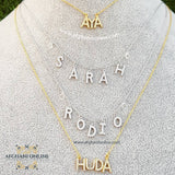 Name Necklace - silver customize - cubic zircon name necklace - handmade silver - Afghani online - layered necklace - Arabic Name Necklace - UAE necklace - Jordan Necklace -  Qatar Jewelry - initials with zircon - USA custom Jewelry - سنسال اسم - سنسال تفصيل - تفصيل اسم فضة مطلي ذهب - أحرف مع زركون - الافغاني