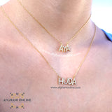 Name Necklace - silver customize - cubic zircon name necklace - handmade silver - Afghani online - layered necklace - Arabic Name Necklace - UAE necklace - Jordan Necklace -  Qatar Jewelry - initials with zircon - USA custom Jewelry - سنسال اسم - سنسال تفصيل - تفصيل اسم فضة مطلي ذهب - أحرف مع زركون - الافغاني