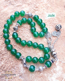 Green Jade gemstone rosary with silver 925 circle personalized engraving - Prayer beads with name - Islamic prayer Tasbih - Love quote in silver - Afghani online - Blue agate gemstone - custom prayer - custom misbaha - مسبحة حجر جيد أخضر مع تفصيل اسم - مسبحة فضة - مسبحة عقيق - مسبحة احجار كريمة - مسابح اسلامية فضة - الافغاني