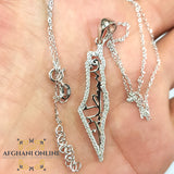 Palestine silver necklace with zircon -Silver Palestinian necklace - Palestine gift jewelry - map of Palestine - Afghani Jordan, Palestine trendy jewelry   خارطة فلسطين سنسال - سنسال فلسطين فضة زركون - الافغاني - سنسال فلسطين - هدايا فلسطين 