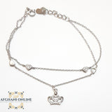 Charm Silver crown & hearts Bracelet with zircons stones اسوارة فضة تاج و قلوب مع زركون