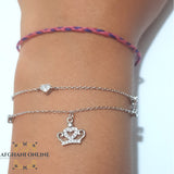 Charm Silver crown & hearts Bracelet with zircons stones اسوارة فضة تاج و قلوب مع زركون