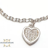 Silver bracelet, heart charm bracelet, zircons stones, 925 silver, afghani online, afghani Amman, اسوار فضة, اسوارة  قلب , اسوارة زركون, افغاني اونلاين