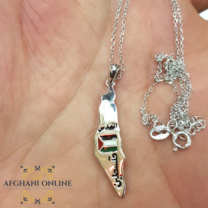 Palestine silver pendant colored, Palestinian necklace, Palestinian gift for men, map of Palestine, afghani Jordan, afghani Palestine,   خارطة فلسطين سنسال , سنسال فلسطين فضة مع مينا. الافغاني. الاردن و فلسطين, هدايا فلسطين,  