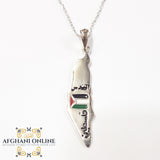 Palestine silver pendant colored, Palestinian necklace, Palestinian gift for men, map of Palestine, afghani Jordan, afghani Palestine,   خارطة فلسطين سنسال , سنسال فلسطين فضة مع مينا. الافغاني. الاردن و فلسطين, هدايا فلسطين,  