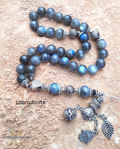 Labradorite gemstone rosary with silver 925 circle personalized engraving - Prayer beads with name - Islamic prayer Tasbih - Love quote in silver - Afghani online - Blue agate gemstone - custom prayer - custom misbaha - مسبحة حجر لابرودرايت مع تفصيل اسم - مسبحة فضة - مسبحة عقيق - مسبحة احجار كريمة - مسابح اسلامية فضة - الافغاني