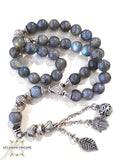 Labradorite gemstone rosary with silver 925 circle personalized engraving - Prayer beads with name - Islamic prayer Tasbih - Love quote in silver - Afghani online - Blue agate gemstone - custom prayer - custom misbaha - مسبحة حجر لابرودرايت مع تفصيل اسم - مسبحة فضة - مسبحة عقيق - مسبحة احجار كريمة - مسابح اسلامية فضة - الافغاني