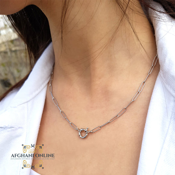 Paper clip Chain necklace - sterling silver gold plated chain necklace - trendy jewelry - layering necklace - USA trendy jewelry - best online jewelry shop - سنسال فضة مطلي ذهب - الأفغاني 