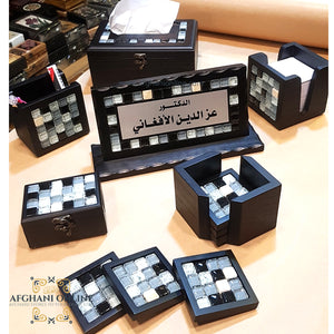 Desktop office set - name board - mosaic office desktop set - Arabic set - office gift - name sign - gifts for doctors - gift for him - Afghani Amman - Saudi Gifts - USA offices gifts - UAE gifts - طقم مكتب - لوحة اسم الافغاني - هدايا للدكتور - هدايا الامارات - هدايا السعودية