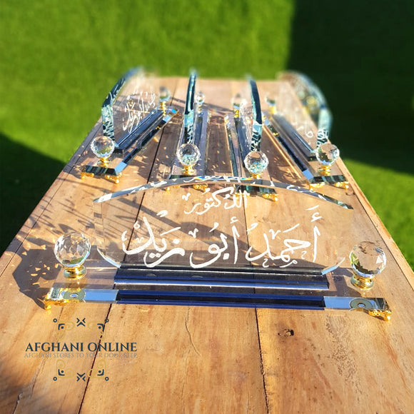 Name sign, crystal, handmade, engraving, desktop, Afghani online, اسم مكتب, قارمة مكتب, هدايا للمكتب, الافغاني, هدايا شركات الامارات, هدايا للدكتور, 